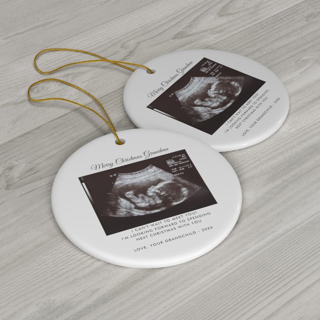 Grandma Pregnancy Announcement Christmas Keepsake Ceramic Tree Decoration (Future Grandma Baby Announcement Sonogram Christmas Ceramic Ornament)