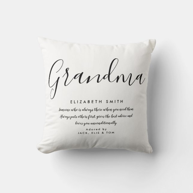 Grandma Quote Elegant Black and White Cushion (Front)