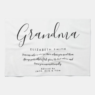 Grandma Quote Elegant Script Black and White Tea Towel