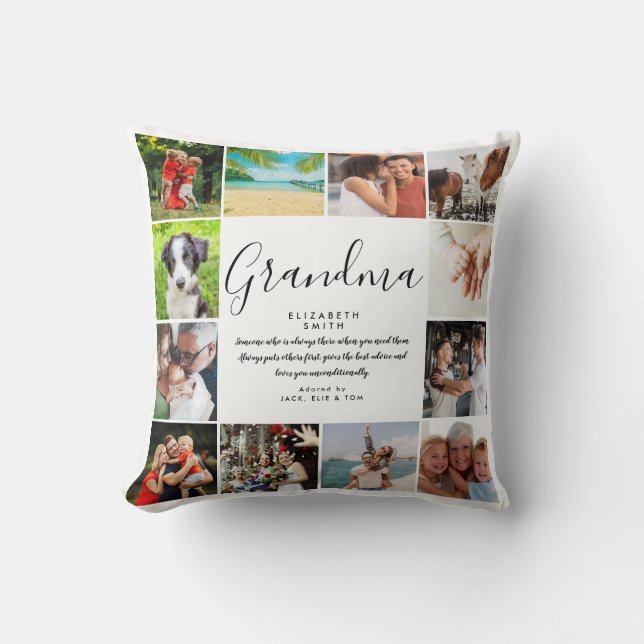 Grandma Quote Modern Script 12 Photo Collage Cushion (Front)