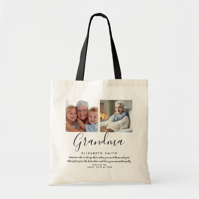Grandma Quote Modern Script Photo Tote Bag (Front)