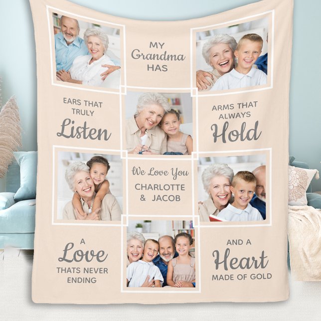 Grandma Quote Unique Photo Collage Fleece Blanket (Creator Uploaded)