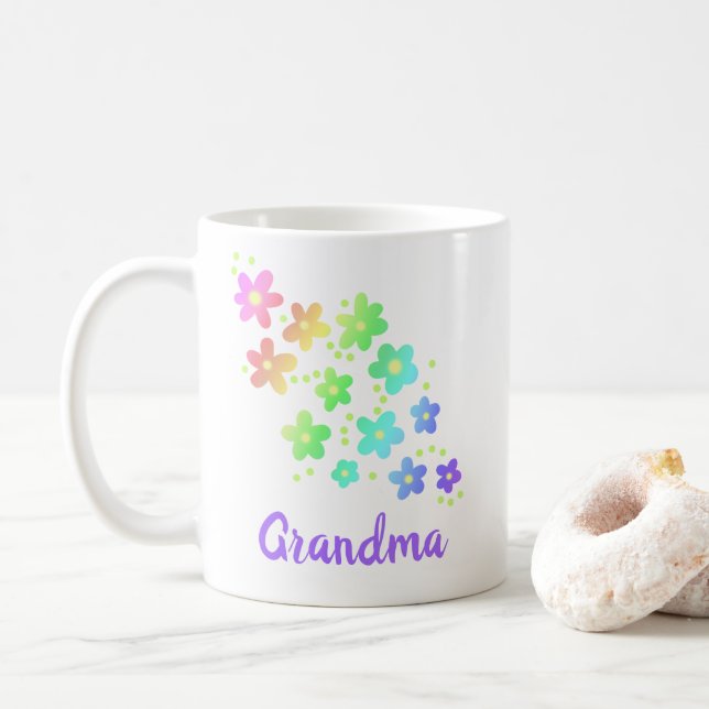 Grandma Rainbow Flowers Mug (With Donut)