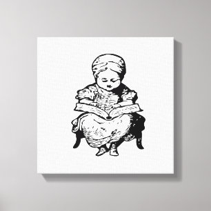 Grandma Read You a Story Cartoon Illustration Canvas Print