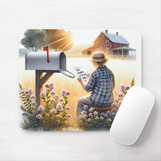 Grandma Reading a Letter From Grandchild Mouse Mat (With Mouse)