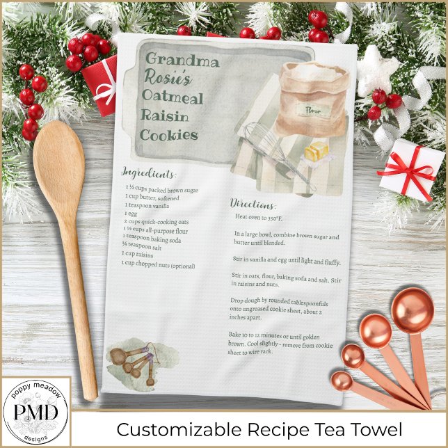Grandma Recipes Oatmeal Cookies Custom Keepsake Tea Towel (Grandma Recipes Oatmeal Cookies Custom Keepsake Kitchen Tea Towel. Add her recipe, title and name!)