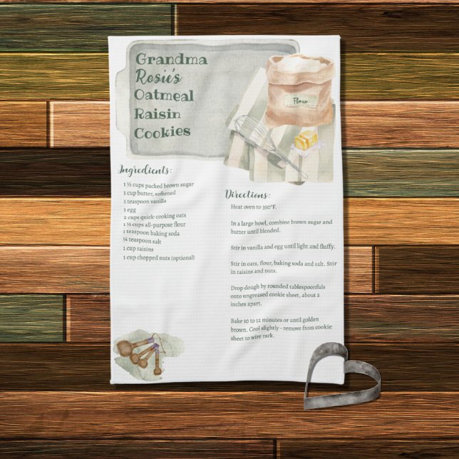 Grandma Recipes | Oatmeal Cookies Personalised Tea Towel (Creator Uploaded)