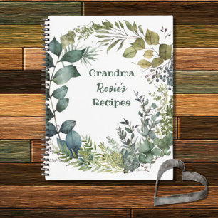 Grandma Recipes   Rustic Green Wreath Personalised Notebook
