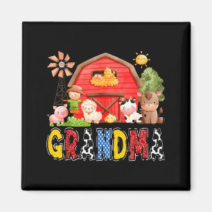 Grandma Red Farm Cow Birthday Boy Matching Family Magnet