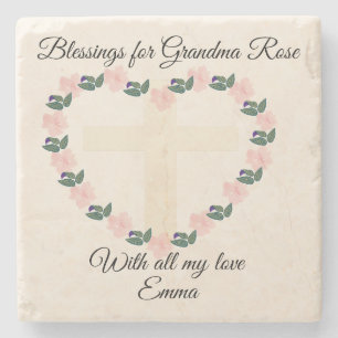 Grandma’s Heartfelt Mother’s Day Floral Blessing Stone Coaster