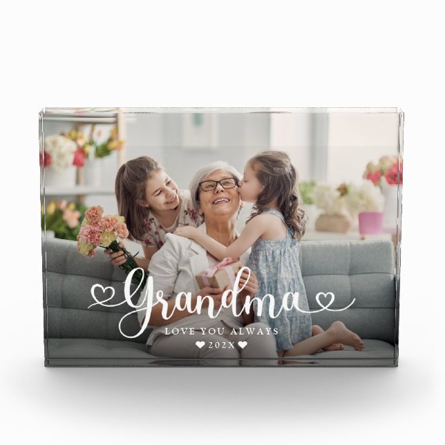 Grandma Script Heart Modern Photo Block (Front)