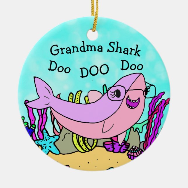 Grandma Shark Family Christmas Ornament (Front)