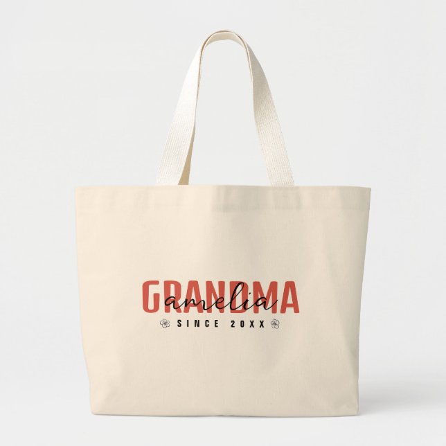 Grandma Since 20XX Modern, Clean Contemporary Large Tote Bag (Front)