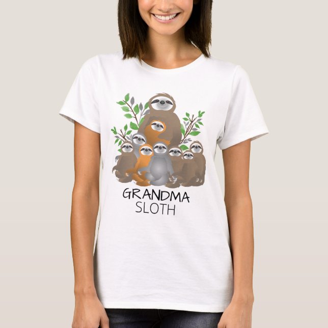 Grandma Sloth with Sloth Grandchildren Together T-Shirt (Front)
