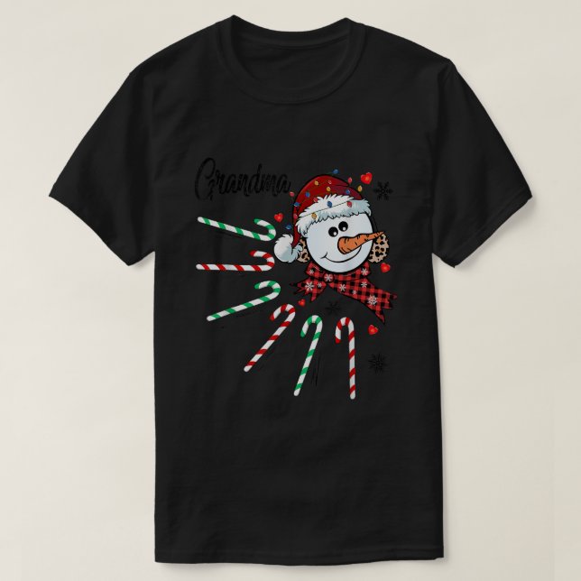 Grandma Snowman Candy Cane Christmas Xmas Funny  T-Shirt (Design Front)