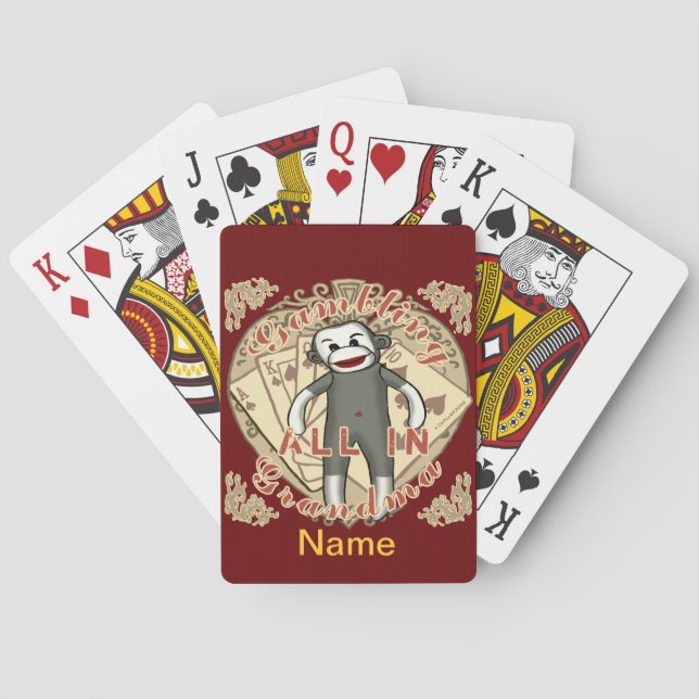 Grandma Sock Monkey poker Playing Cards (Back)