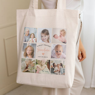 Grandma Stylish Photo Collage Pink Heart Tote Bag