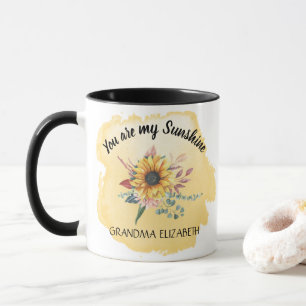 Grandma Sunflower Sunshine Yellow Grandkids Names Mug