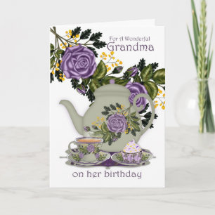 Grandma Tea And Cupcake Birthday Card