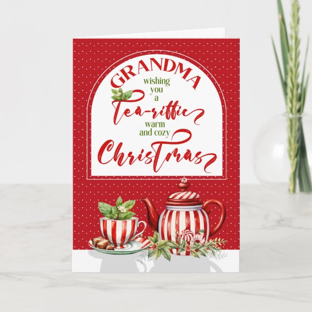 Grandma Tea and Peppermint Christmas Holiday Card (Front)