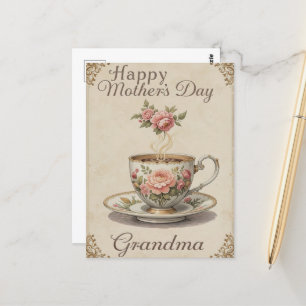 Grandma Tea Cup Mothers Day Vintage Elegance Postcard