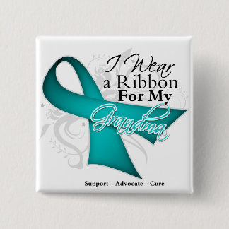 Grandma - Teal Ribbon Awareness 15 Cm Square Badge