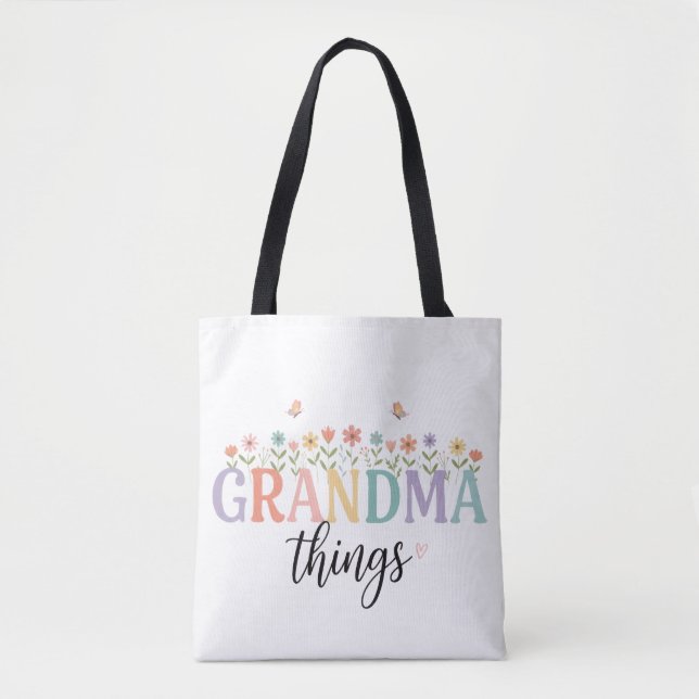 Grandma Things Floral Tote Bag - Personalised Gran (Front)