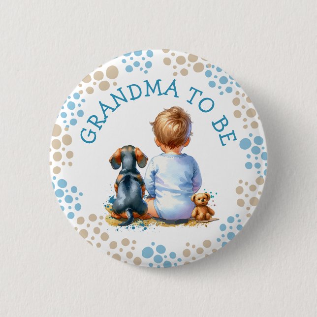 Grandma to be | Baby and Dachshund Baby Shower 6 Cm Round Badge (Front)