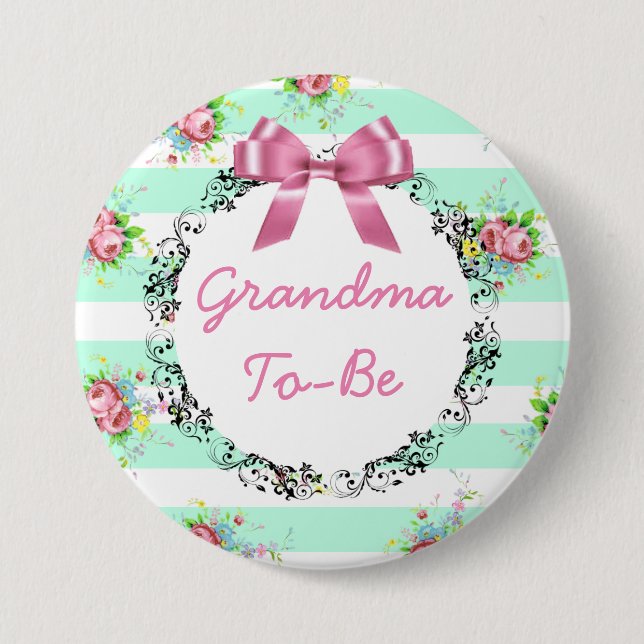 Grandma to Be Baby Shower Button Mint Green & Pink (Front)