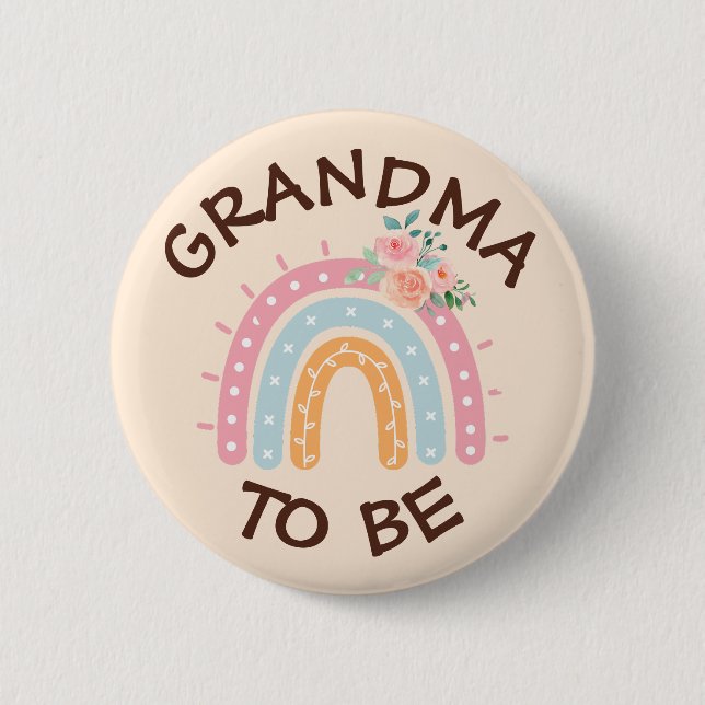 Grandma to be Baby Shower Button Rainbow themed (Front)