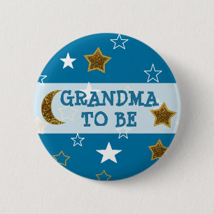 Grandma to be Blue and Gold Stars Button