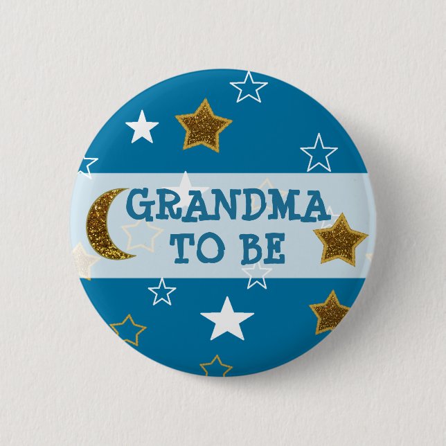 Grandma to be Blue and Gold Stars Button (Front)