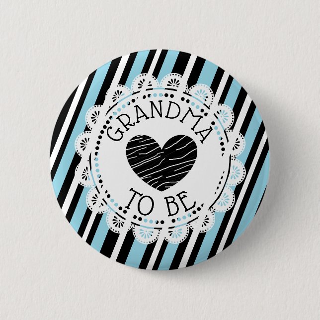 Grandma to be blue black Heart Baby Shower Button (Front)