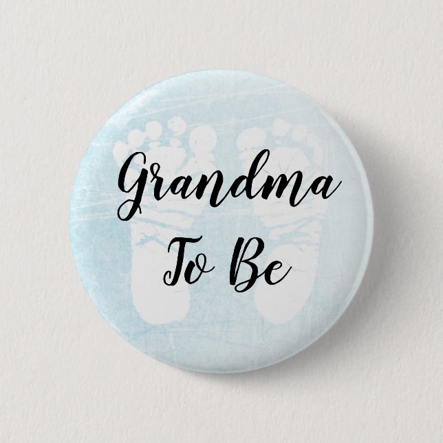 Grandma to be blue  Footprints Baby Shower 6 Cm Round Badge (Front)