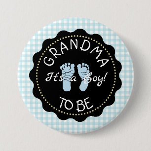 GRANDMA to be Blue Gingham Baby Shower button