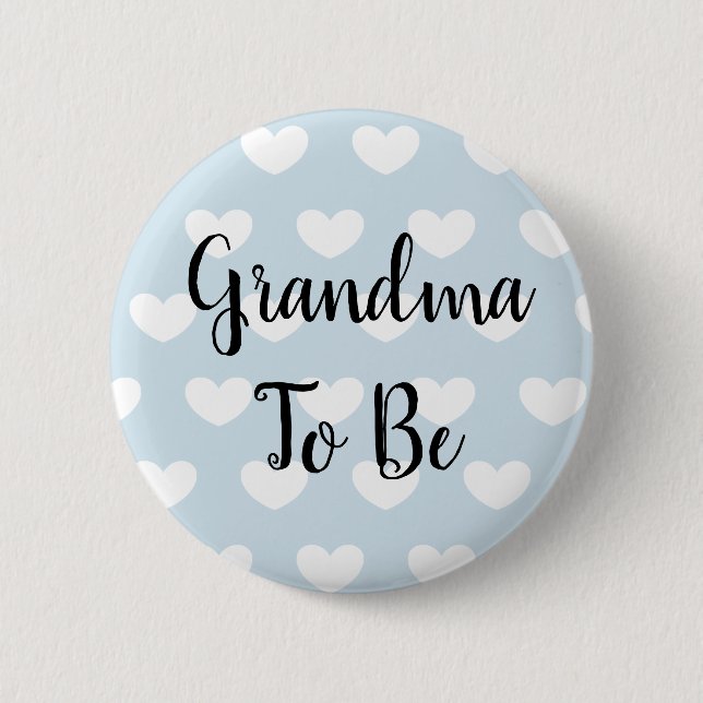 Grandma to be Blue Hearts Baby Shower Button (Front)