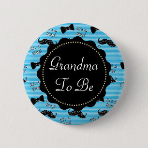 Grandma to be Blue Mustache Bowtie Baby Shower 6 Cm Round Badge