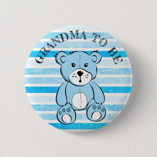 GRANDMA to be Blue Teddy Bear Baby Shower Button (Front)