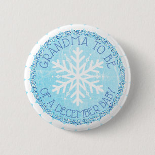 Grandma to be Blue Winter December Baby Button