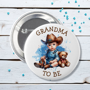 Grandma To Be Cowboy and Teddy Bear Baby Shower 6 Cm Round Badge