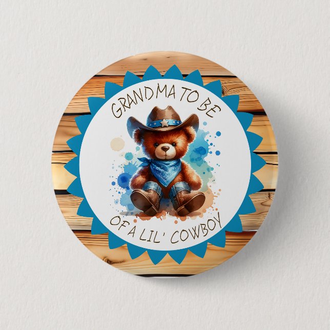 Grandma to be  | Cowboy Teddy Bear Baby Shower 6 Cm Round Badge (Front)