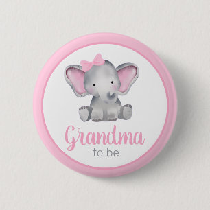 Grandma To Be Elephant Girl Baby Shower Button