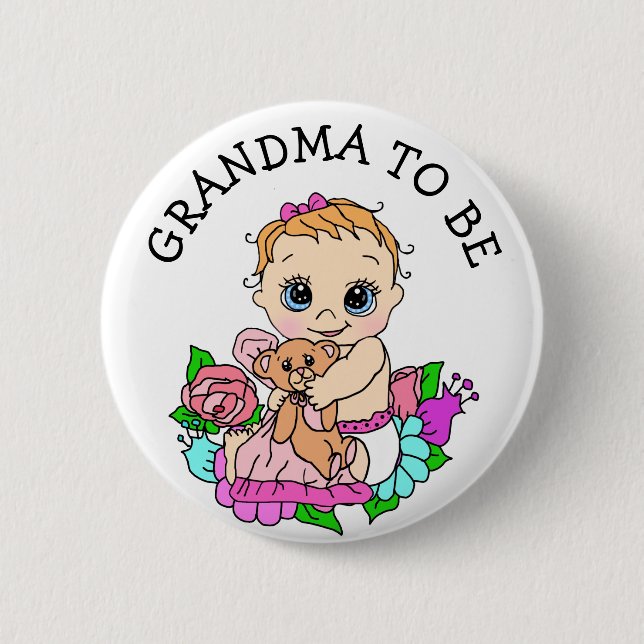 Grandma To Be Girl's Baby Shower 6 Cm Round Badge (Front)