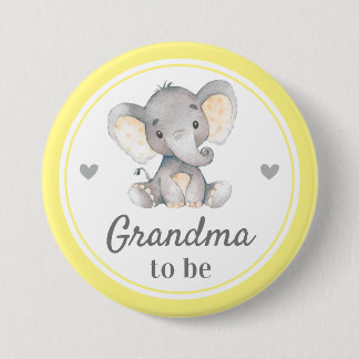 Grandma to be Granny Yellow Elephant Baby Shower 7.5 Cm Round Badge