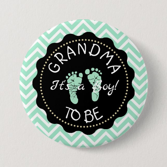 Grandma to be   Green Chevron Baby Shower button (Front)