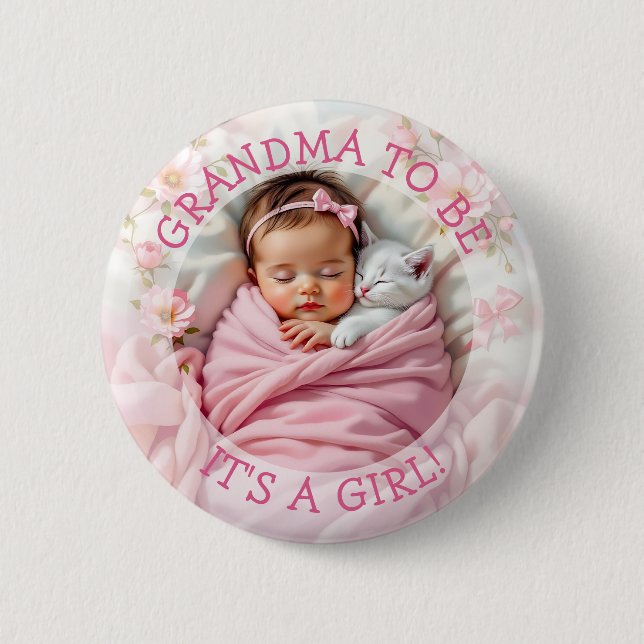 Grandma to be | It's a Girl Baby Shower 6 Cm Round Badge (Front)