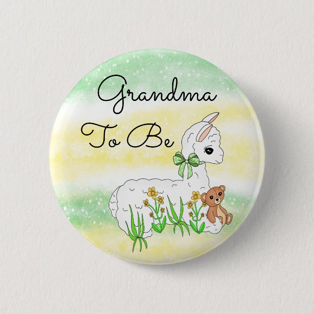 Grandma To Be Llama with Teddy Bear 6 Cm Round Badge (Front)
