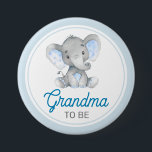 Grandma to be New Granny Baby Boy Shower Elephant 7.5 Cm Round Badge<br><div class="desc">Blue "Grandma to be" button for a little peanut themed baby boy shower. Made to match our Blue Elephant Collection. It includes matching invitations,  inserts,  signs,  party decorations,  favour tags and many more! If you have any questions or requests,  please don't hesitate to contact us.</div>