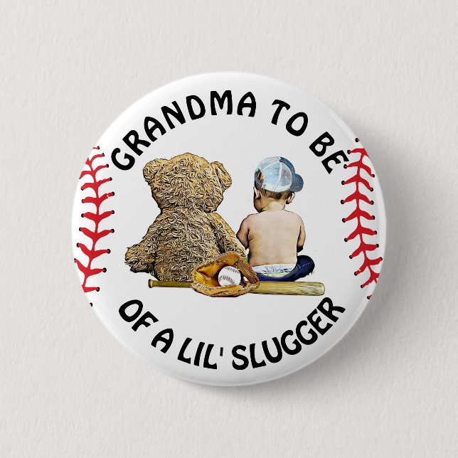 Grandma to Be of a Lil Slugger Baby Shower Button (Front)