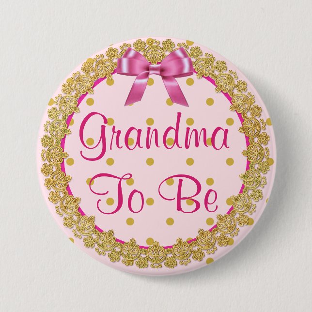 Grandma to be Pink and Gold  Baby Shower Button (Front)